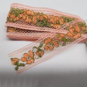 Vintage Lace Trim 4yds Pink Orange & Green Floral Design Unopened 3/4" Wide
